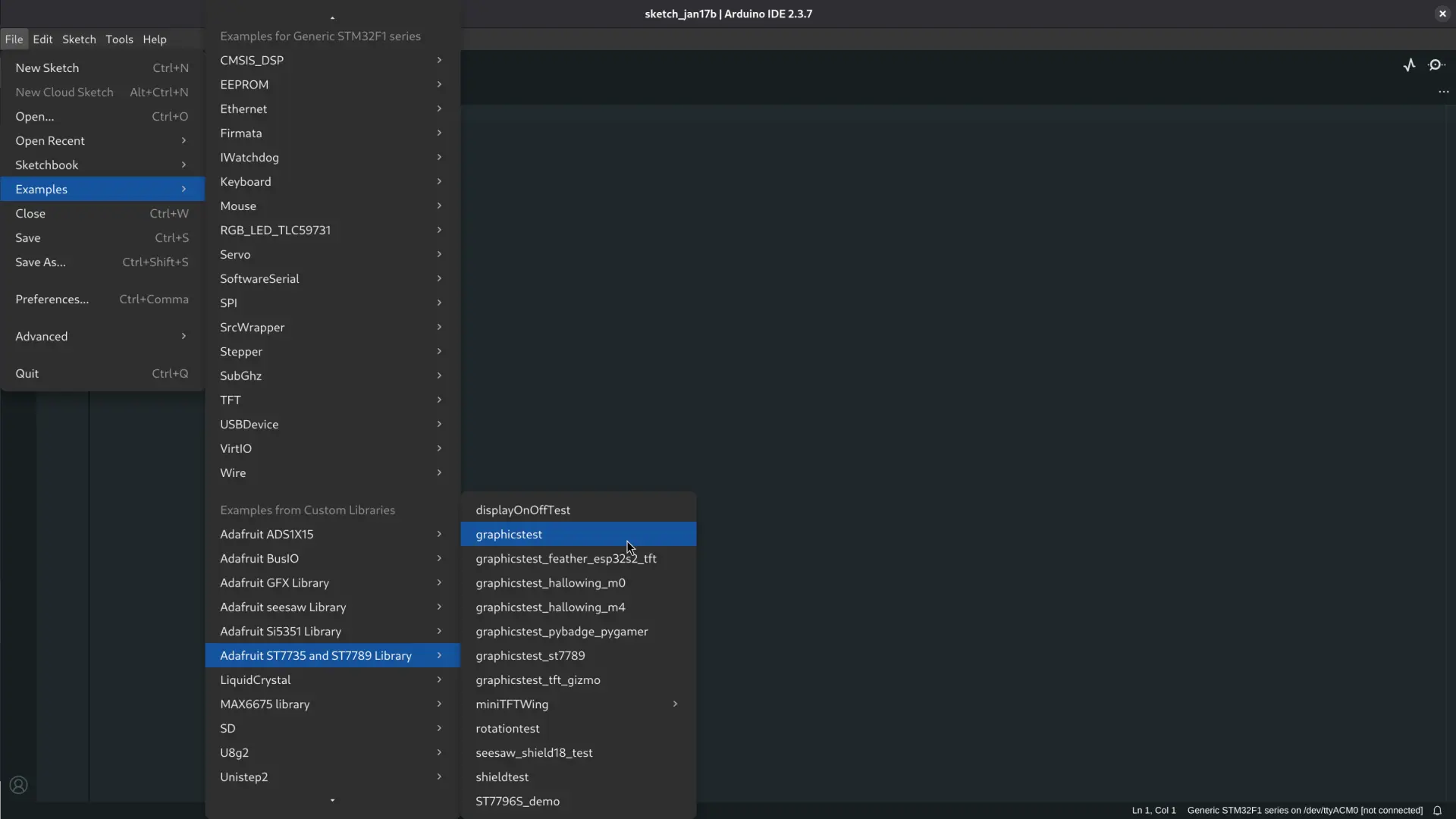 Adafruit example code in the ST7735 library.