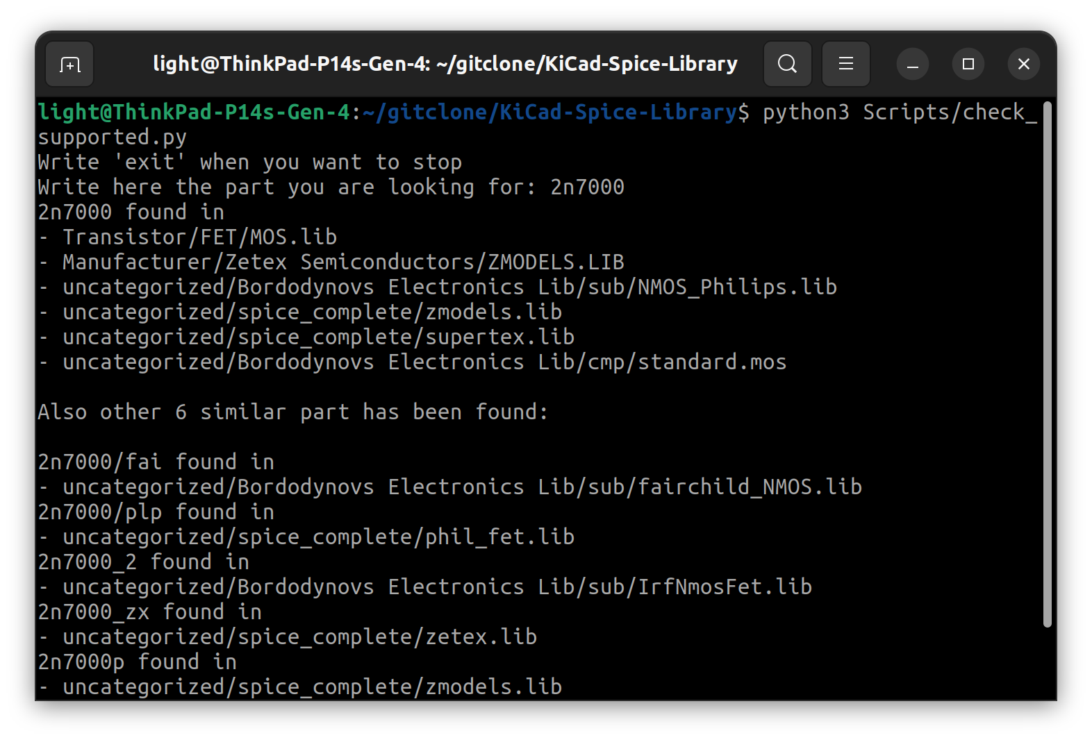 Search for component in the github repository with Scripts/check_supported.py
